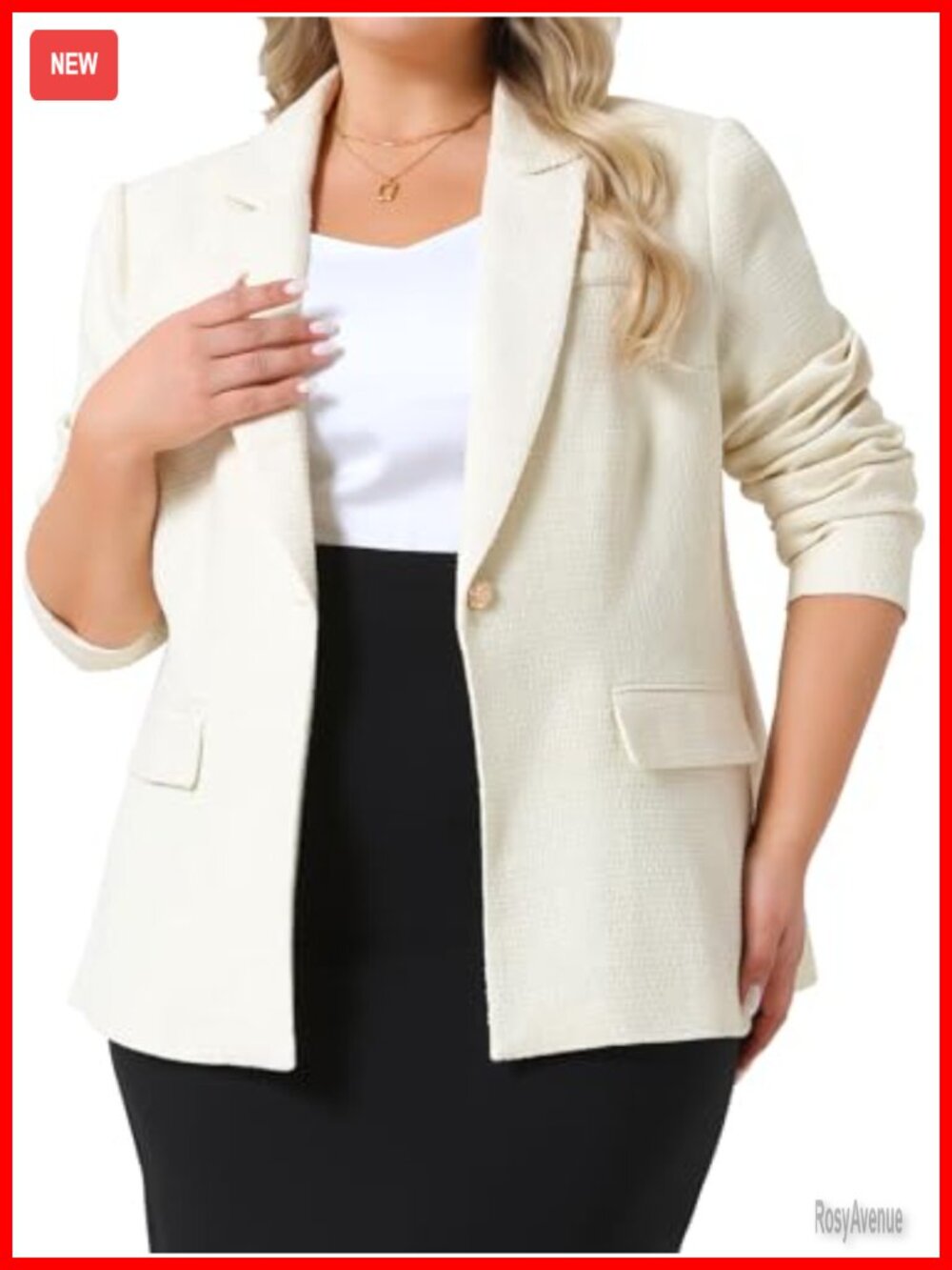 Plus Size Long Sleeve Lapel Collar Tweed Blazer Work Office Business